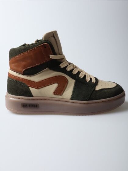 Hip H1665-234-65CO hoge sneaker groen/cognac combi